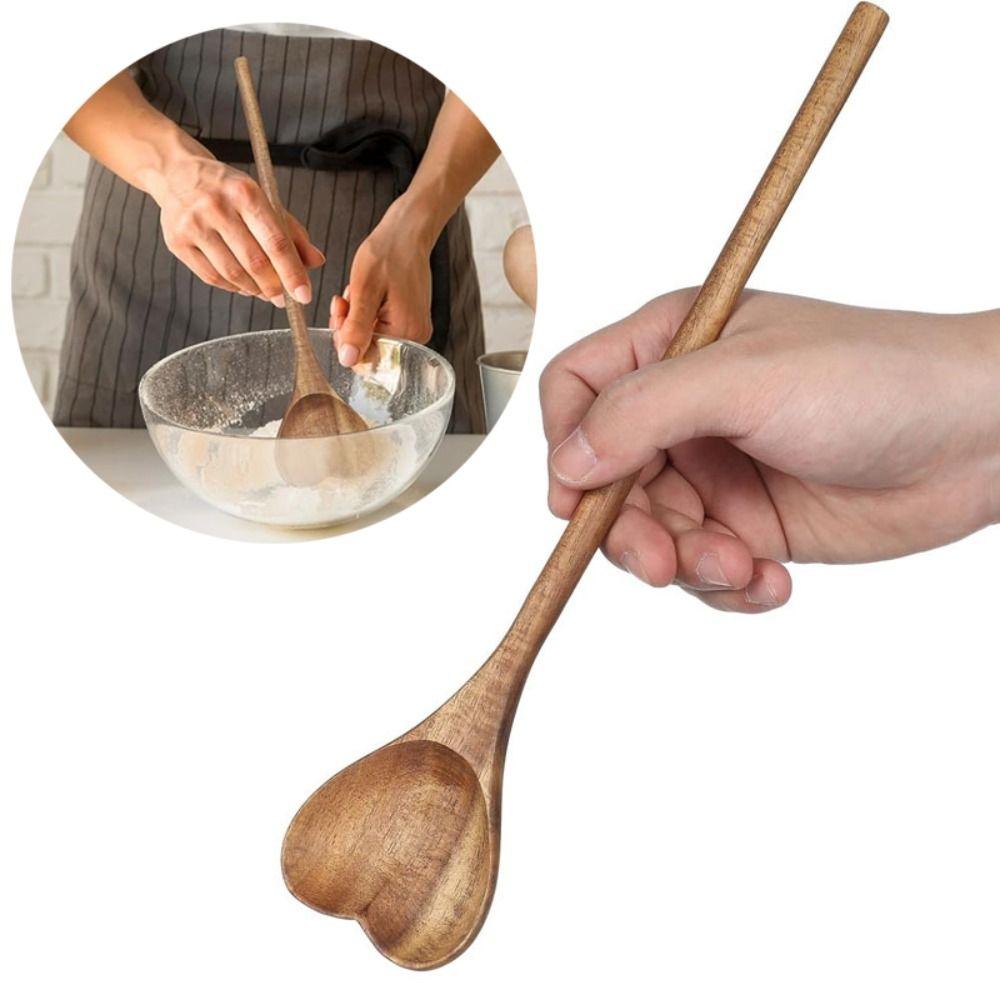Portable Premium Love Wooden Spoon Long Handle Ergonomic Design Heart Spoons Simple Wooden Teaspoon For Tea Honey Desserts