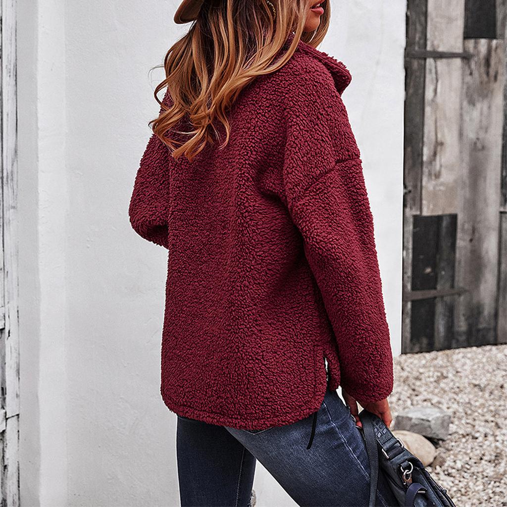 Fashion Women Color Thick Coat Casual Warm Sweater Sweater With Pockets