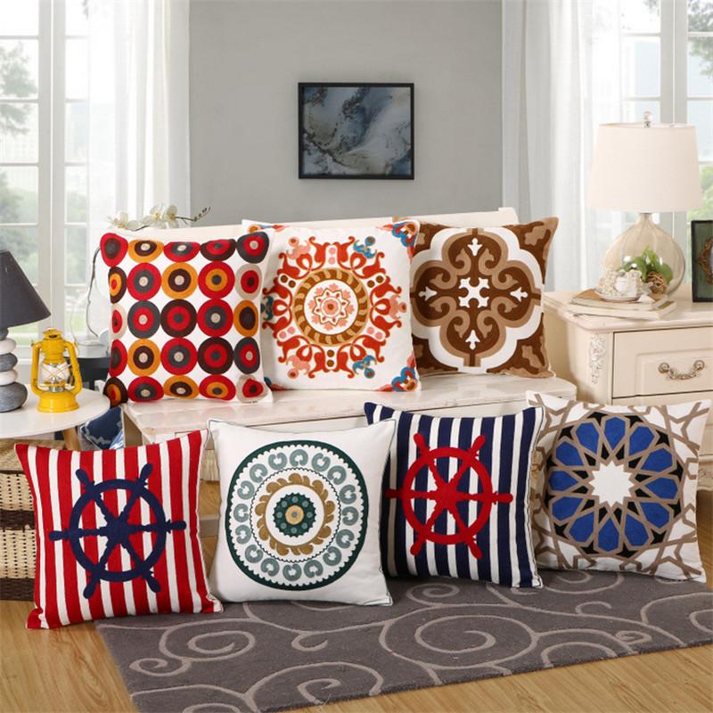45x45cm Classical Ethnic Style Embroidery Cotton Sofa Cushion Cover Home Living Room Autumn Decoration Pillowcase