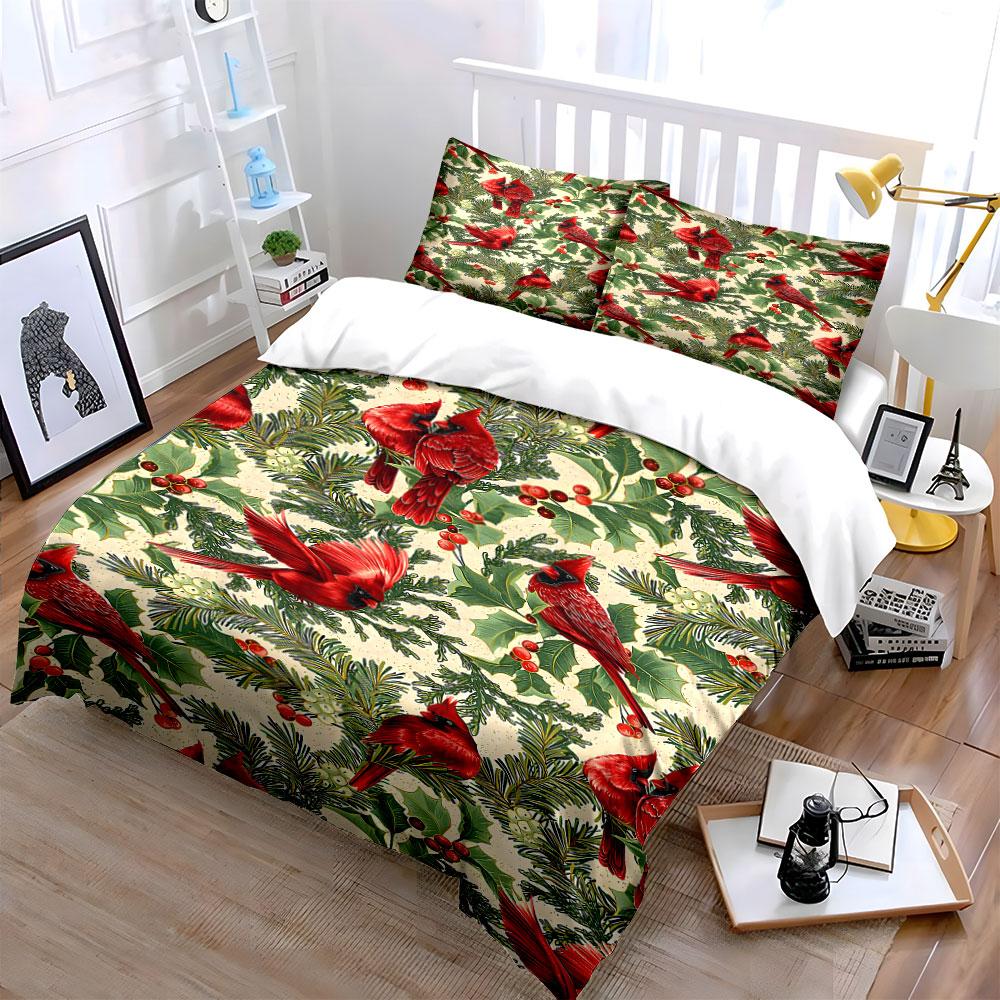 Red Cardinals, Holly Leaves. Bedding Sets Duvet Cover Sets Duvet Covers Pillowcases(1 * Duvet Cover 2 * Pillowcases Without Duvet Insert)
