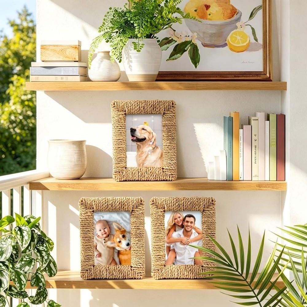 Cornice Portafoto in Rattan Fatta a Mano 4×6 / 5×7 pollici Cornice Portafoto Stile Rustico Arredamento per la Casa