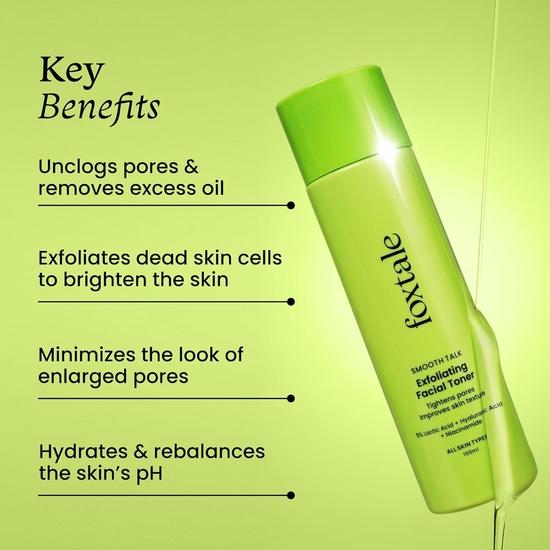 Foxtale Exfoliating Face Toner with 5% Lactic Acid for Pore Tightening & Gentle Exfoliation, Alcohol Free, Men & Women, 150 Ml
