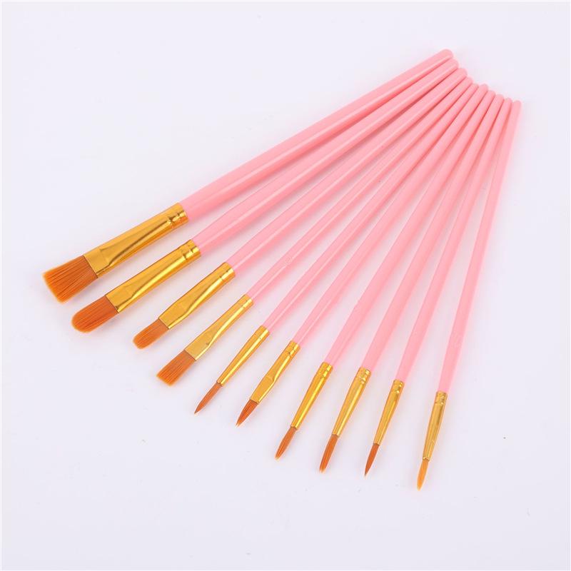 10-Piece Nylon Hair Paint Brush Set for Art Students - Watercolor, Gouache & Oil Painting