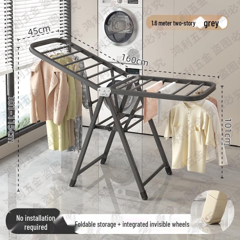 Folding Floor-Standing Clothes Drying Rack for Household, Bedroom, Balcony, Indoor Use - Ideal for Baby Clothes and Quilts.
