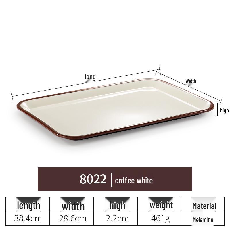 Rectangular White Melamine Serving Tray for Coffee, Cake, Bread, and Tea Cups