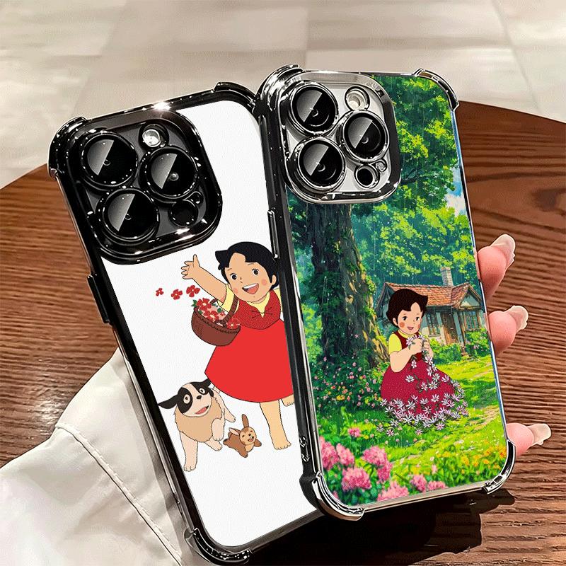 Heidi Cartoon Cute Plating Phone Case For Iphone 16 17 Pro Max Air 16E 14 15 Plus 12 13 Mini Anti-Fall Airabag Cover