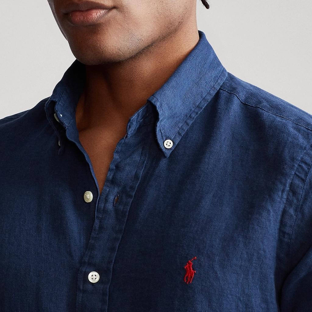 Polo Ralph Lauren Solid Color Pony Embroidered Single-Breasted Loose Short Sleeve Shirt Men shirts Dark-Blue MNPOWOV1N820042-410