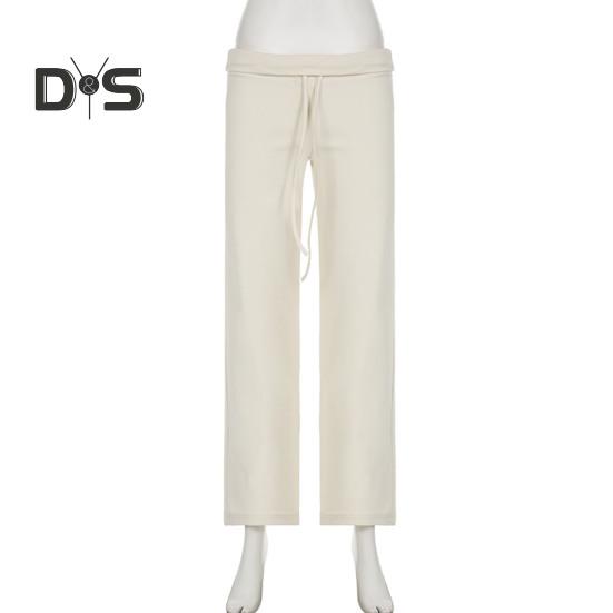 Women Fall Winter Pants Low Waist Butt-lifted Sport Trousers Drawstring Elastic Waist Solid Color Yoga Sweatpants Winter Plush-lined Wide Leg