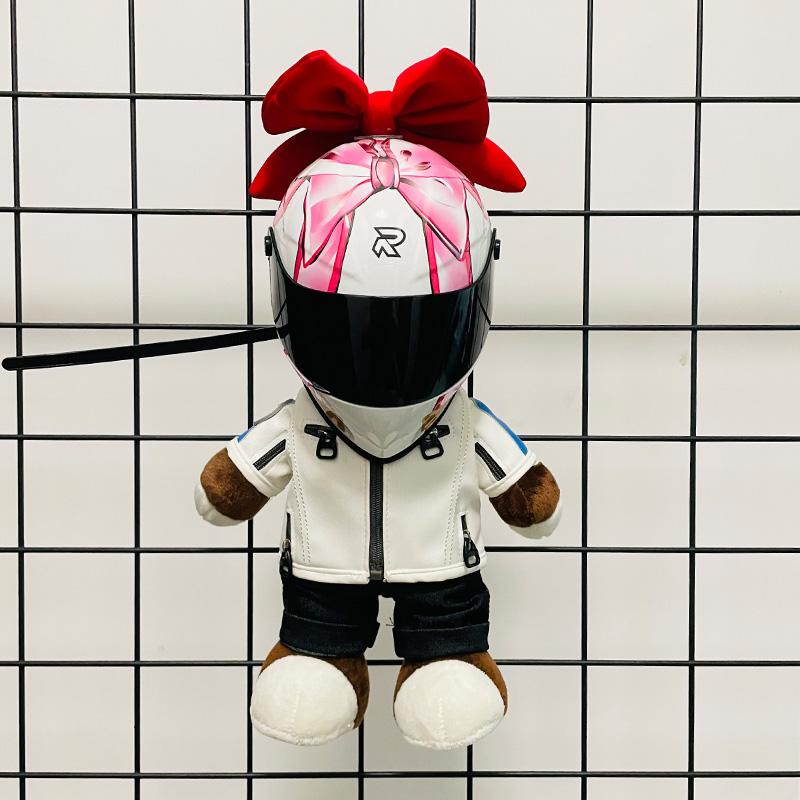 Motorcycle Doll Bear Helmet Model Motorcycle Pendant Doll Plush Doll Doll