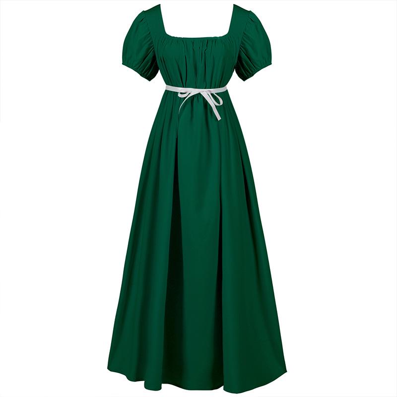 

Medieval-Inspired One-Shoulder Ruffle Sleeve Dress with Lace-Up Waist S темно-зеленого