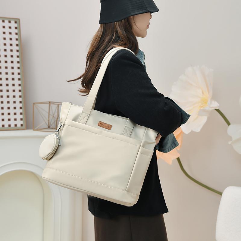 Large Capacity Shoulder Bag Solid Color Tote Bag Student Handbag