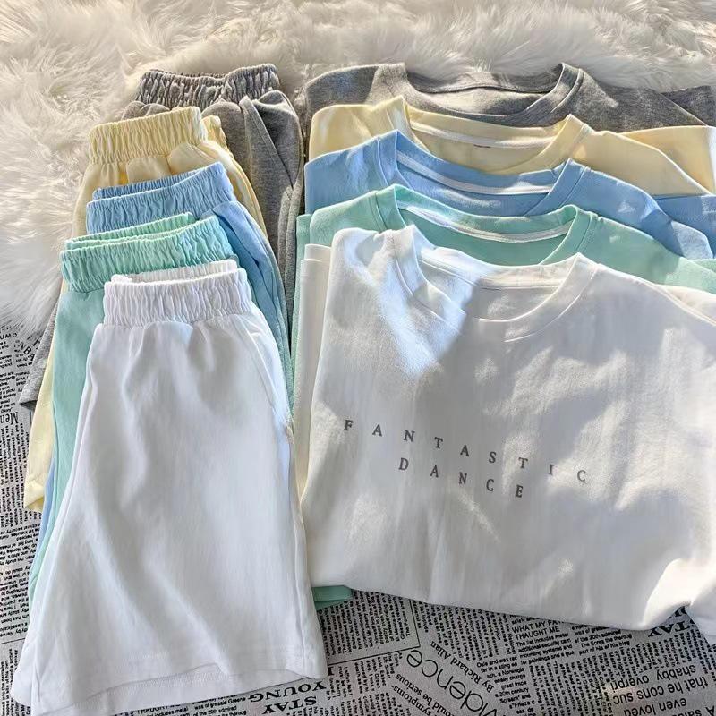 Women's Korean Style Summer 2025 Loose Wide-Leg Shorts & Casual Sport Two-Piece Set