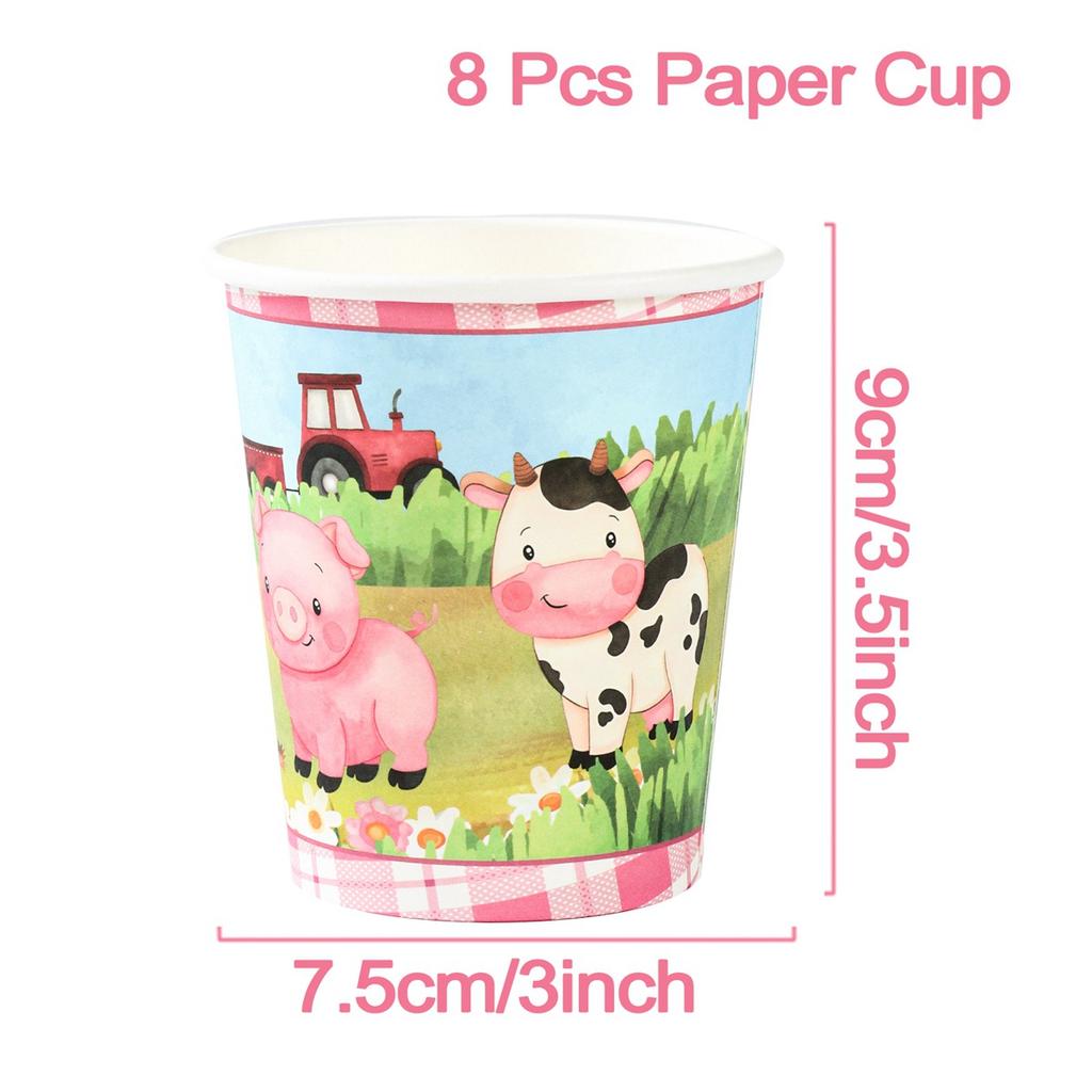 Pink Farm Party Birthday Decorations Disposable Tableware Paper Plates Cups Napkin Baby Shower Kids Girls Birthday Party Decor