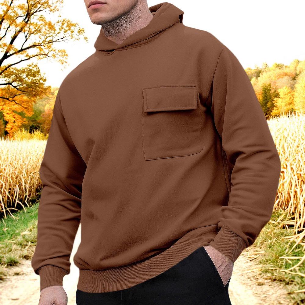 Amerikanischer Stil Herbst Winter Neue Mode Herren Einfarbig Große Tasche Lässig Trendig Langarm Kapuzenpullover Outdoor Sweatshirt Männlich