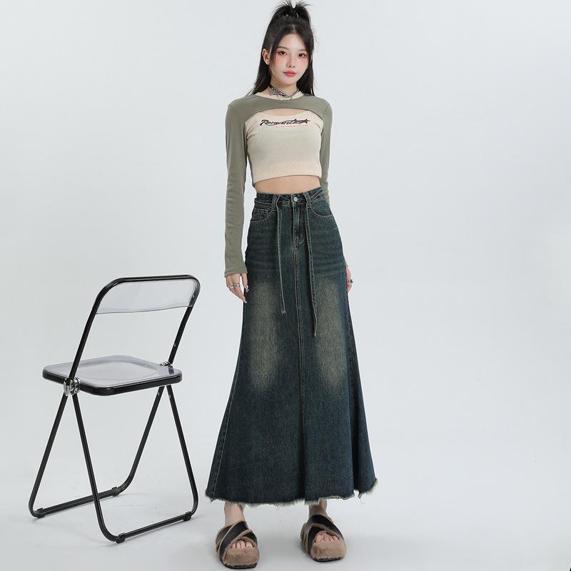High-waisted Slim Denim Skirt for Women In Summer Thin Pear-shaped Body Lace-up Strap Design Hip Fish Tail Skirt