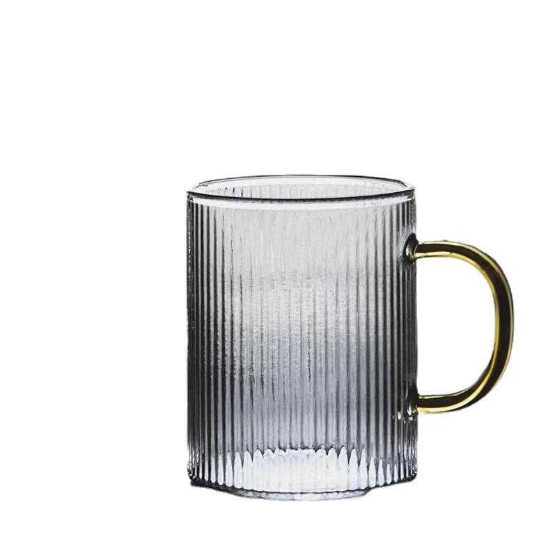 Ribbed Juice Water Drinking Glass Cup With Handle Vertical Striped Borosilicate Heat Resistant Coffee Cup Whiskey Tumbler Glass