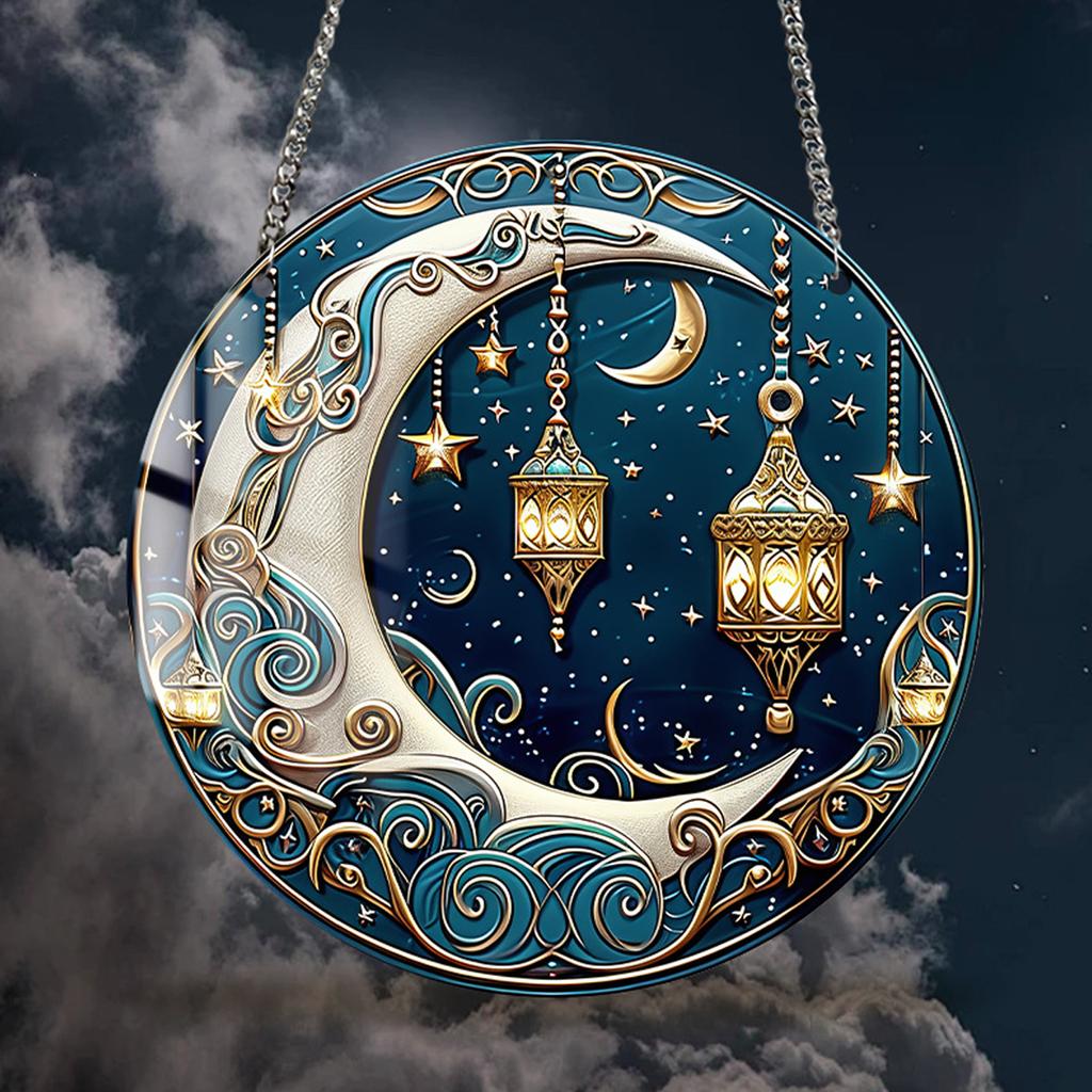 Vintage Acrylics Hanging Pendant with Metal Chain Moon Festival Decoration Easy to Install for Indoor and Outdoor Use