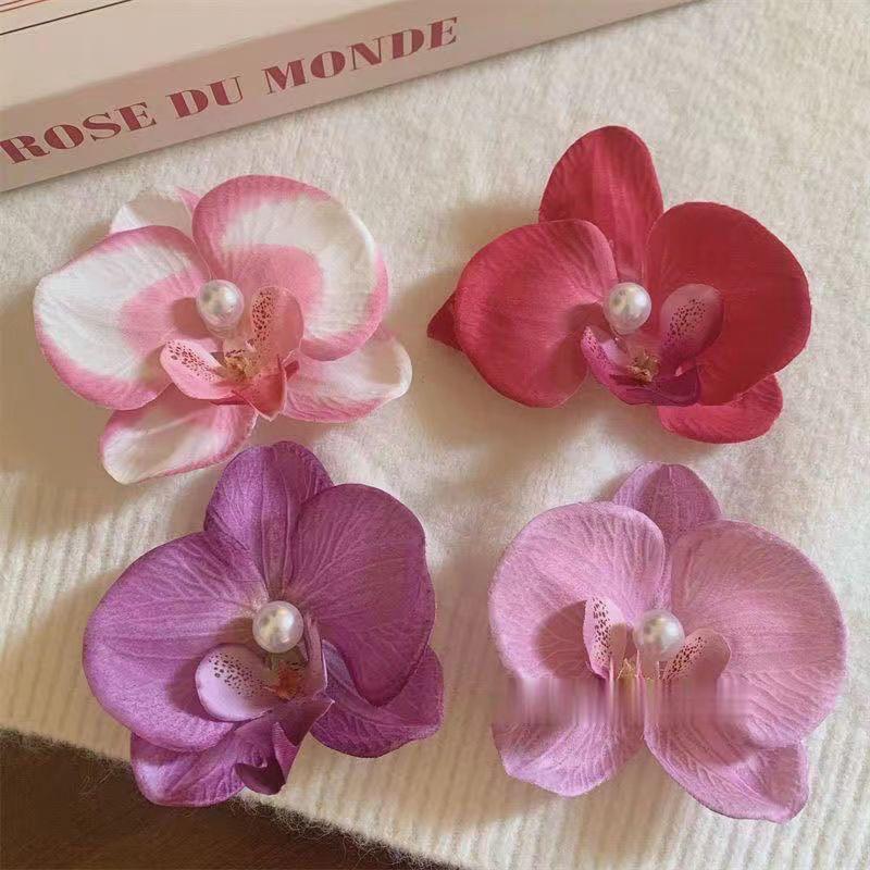 Haarspange mit Orchideenblüte, Haarschmuck, Haaraccessoires im Bohème-Stil, Haarspange mit Blumen und Perlen, Kopfschmuck, Haarnadel mit Orchideenblüte