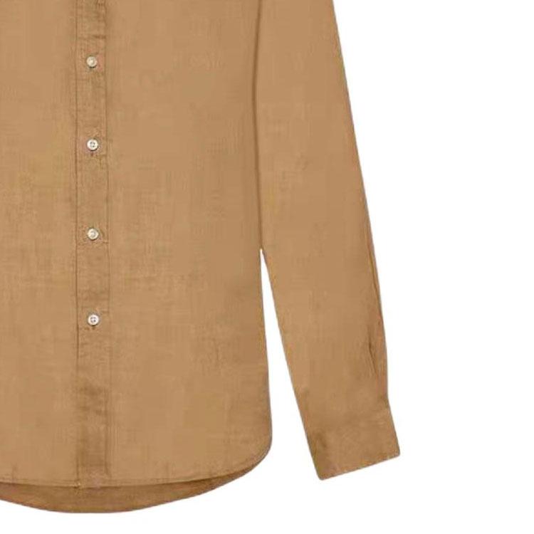 Polo Ralph Lauren Solid Color Polo Collar Logo Embroidered Single-Breasted Long Sleeve Shirt Men shirts Brown 710937402-001