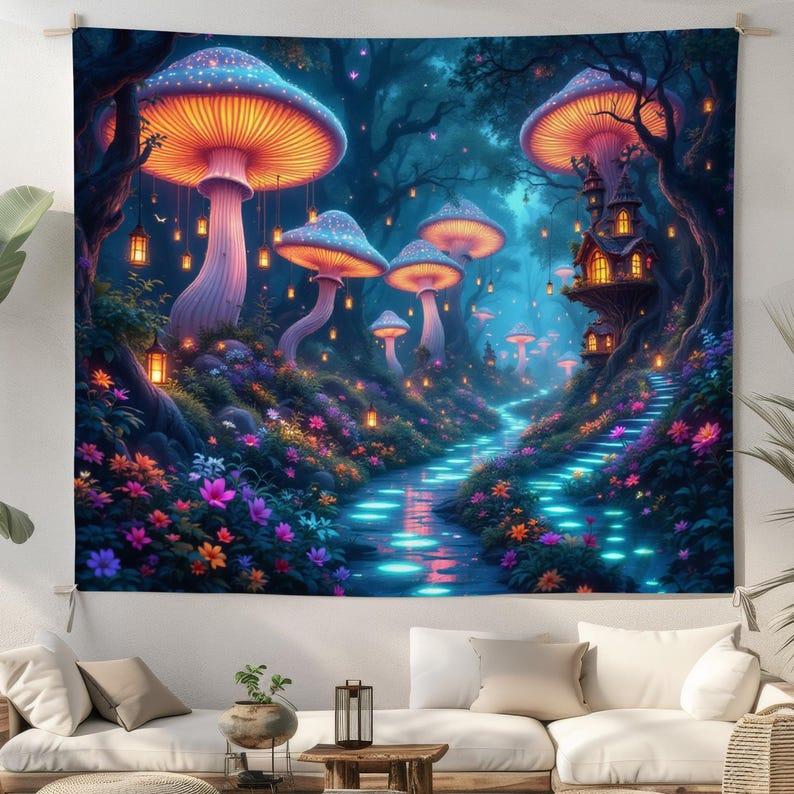Magical Mushroom Forest tapestry 75x100 чёрный