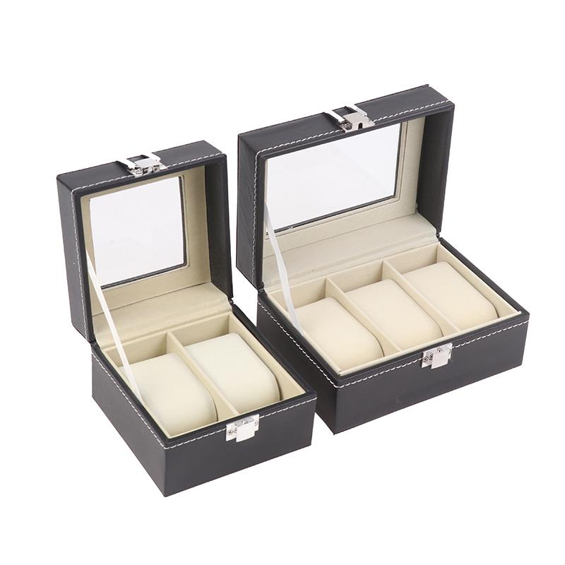 1 Stück Schwarze PU-Leder-Uhrenbox Vitrine Organizer Mit Glasdeckel mit Rahmen Und Herausnehmbarem Kissen Für Männer Und Frauen