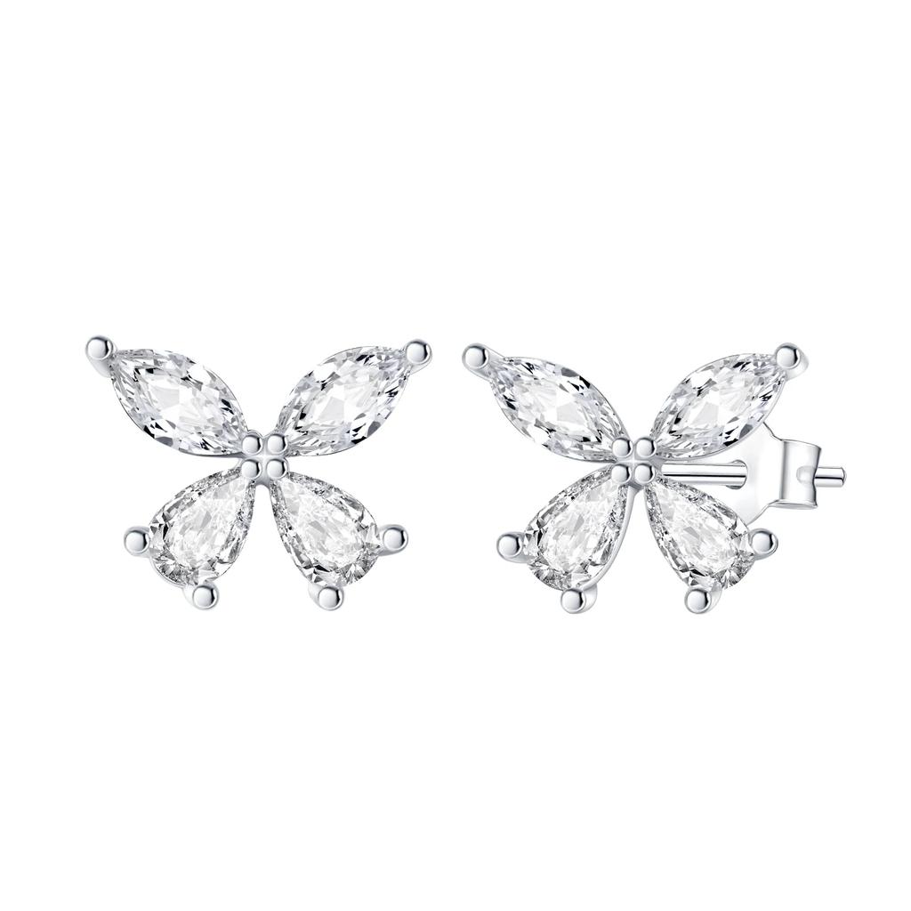 Seria Kwiatowa Kolczyki Sztyfty ze Srebra Próby 925 Motyl Fiołek Stokrotka Koniczyna Szczęście Romantyczna Biżuteria Ślubna Kolczyki z Kamieniem Cyrkonowym