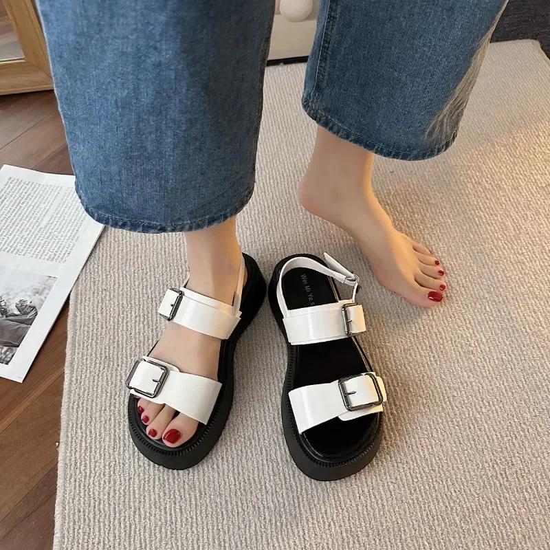 Fashion 2024 Platform Sandals Women Summer Shoes Buckle Slides Casual Sandals Black Sports Flat Sandalias De Mujer Women Shoes