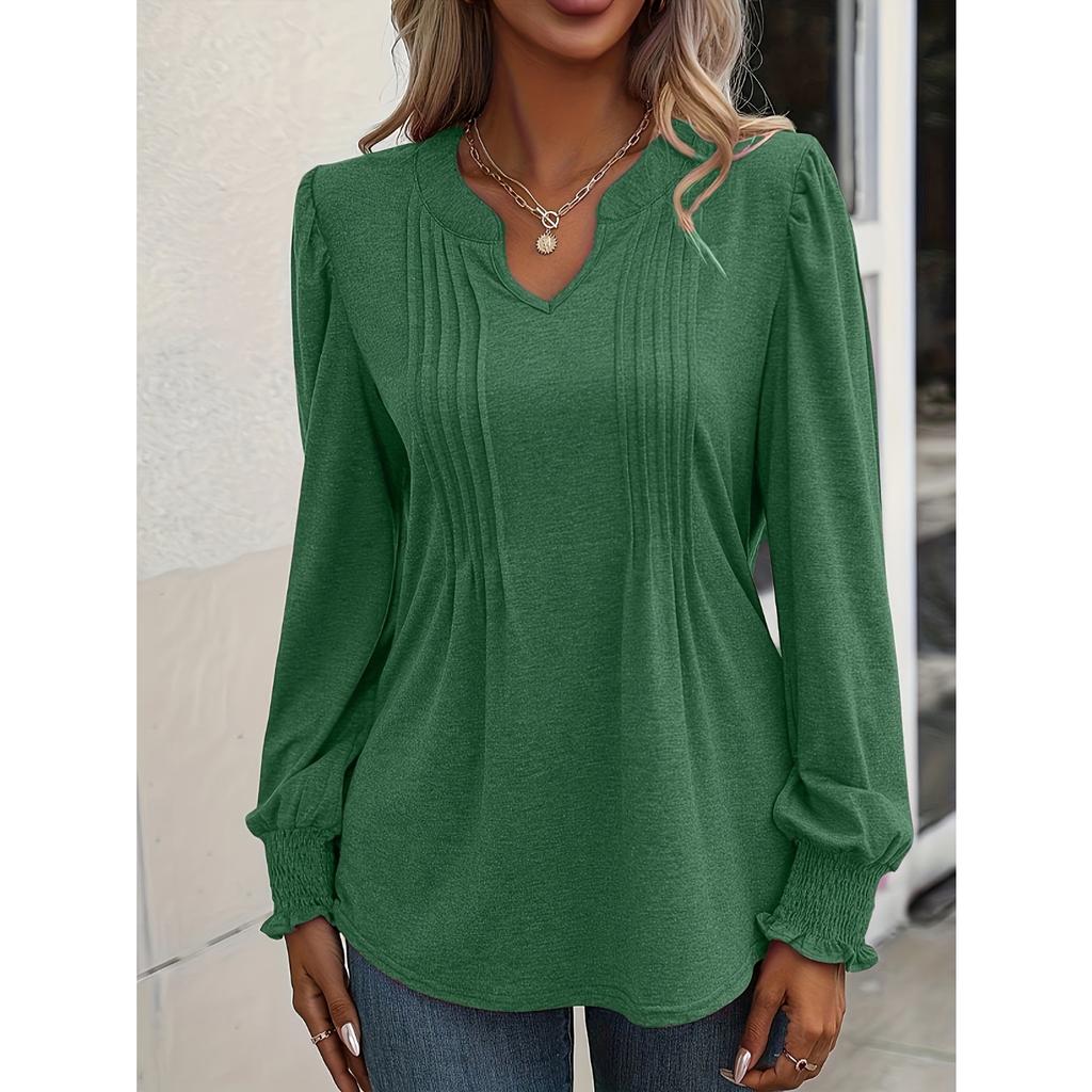 GMXIA Autumn Women's Solid Color V-neck Casual Long Dress