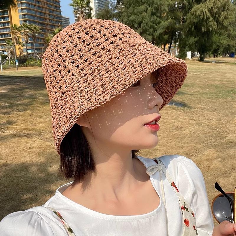 Summer Hollow Bucket Hat Women's Breathable Hat Thin Anti-ultraviolet Sun Hat Fashion Basin Hat Bucket Advanced Sense