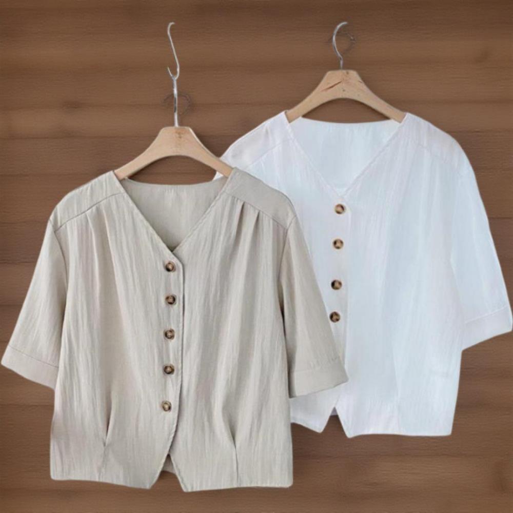 New ArriValS Open Run Women S V Neck Button Point Short SleeVe blouSe Solid