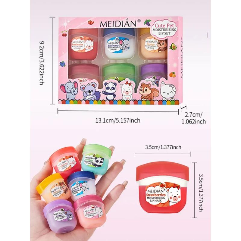 6Pcs Plant Based Moisturizing Lip Balm Set Cute Cartoon Multi Fruit Flavor Mini Lip Care Kit For Kids Adults