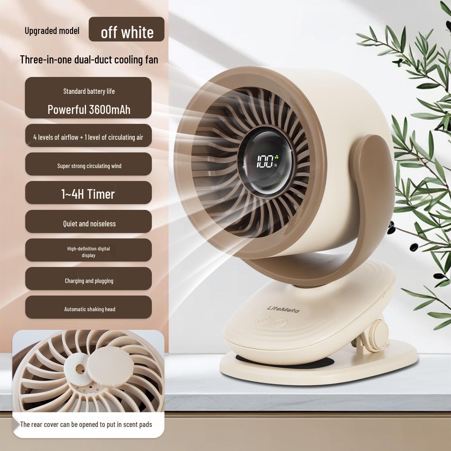 SU5 USB Rechargeable Clip-On Fan with Digital Display  Silent Shaking Head for Office or Dorm 160x160x210mm