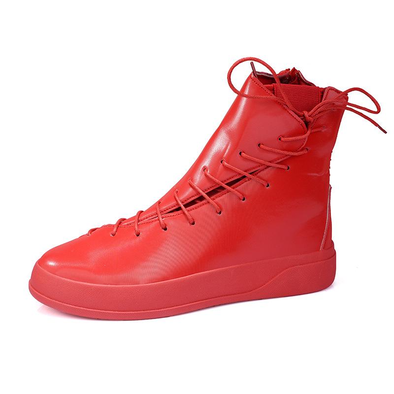 European Station Red Martin Boots: Autumn 2025 High-Top Men's Shoes with Side Lace-Up and Zipper (Sizes 39-45)