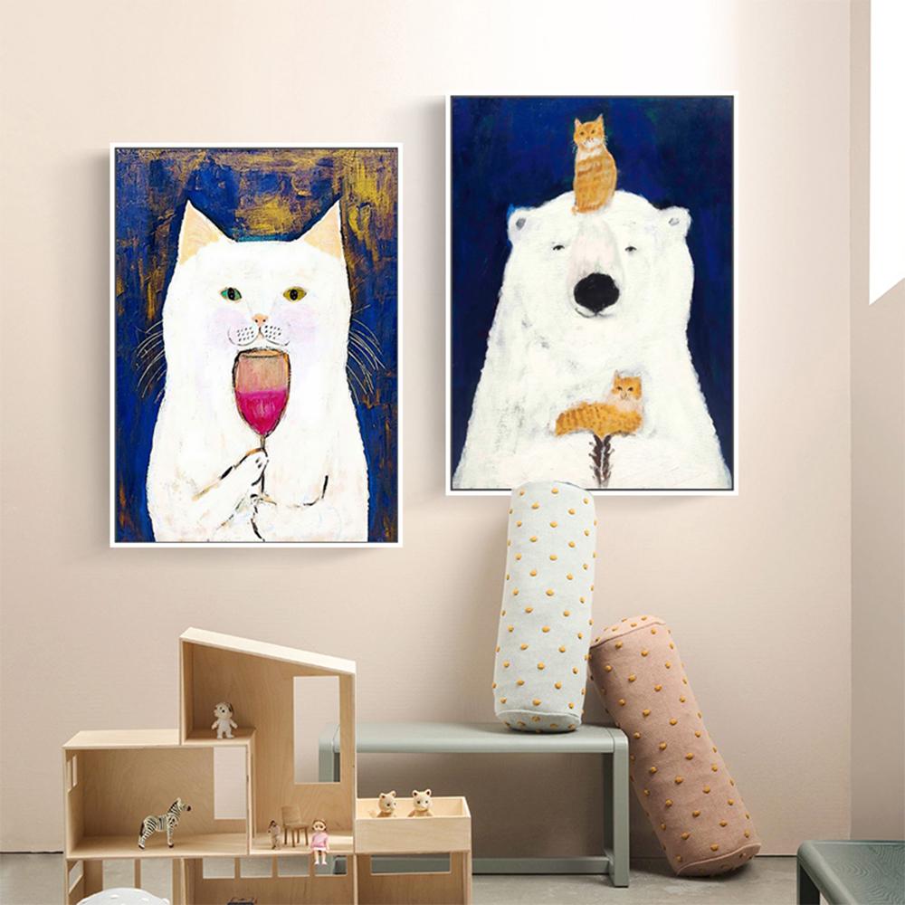 Japanese Cute Cat Posters Funny Prints Canvas Painting Cartoon Bear Nursery Wall Picture Baby Kid's Bedroom Home Decoration