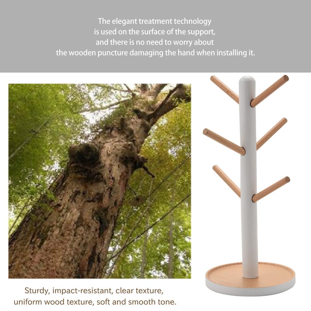 Holzbecher Aufhänge-Display-Ständer Getränkegeschirr-Regal mit 6 Haken Baumform Holz Kaffee-Tee-Tassen-Aufbewahrungs-Halter-Ständer