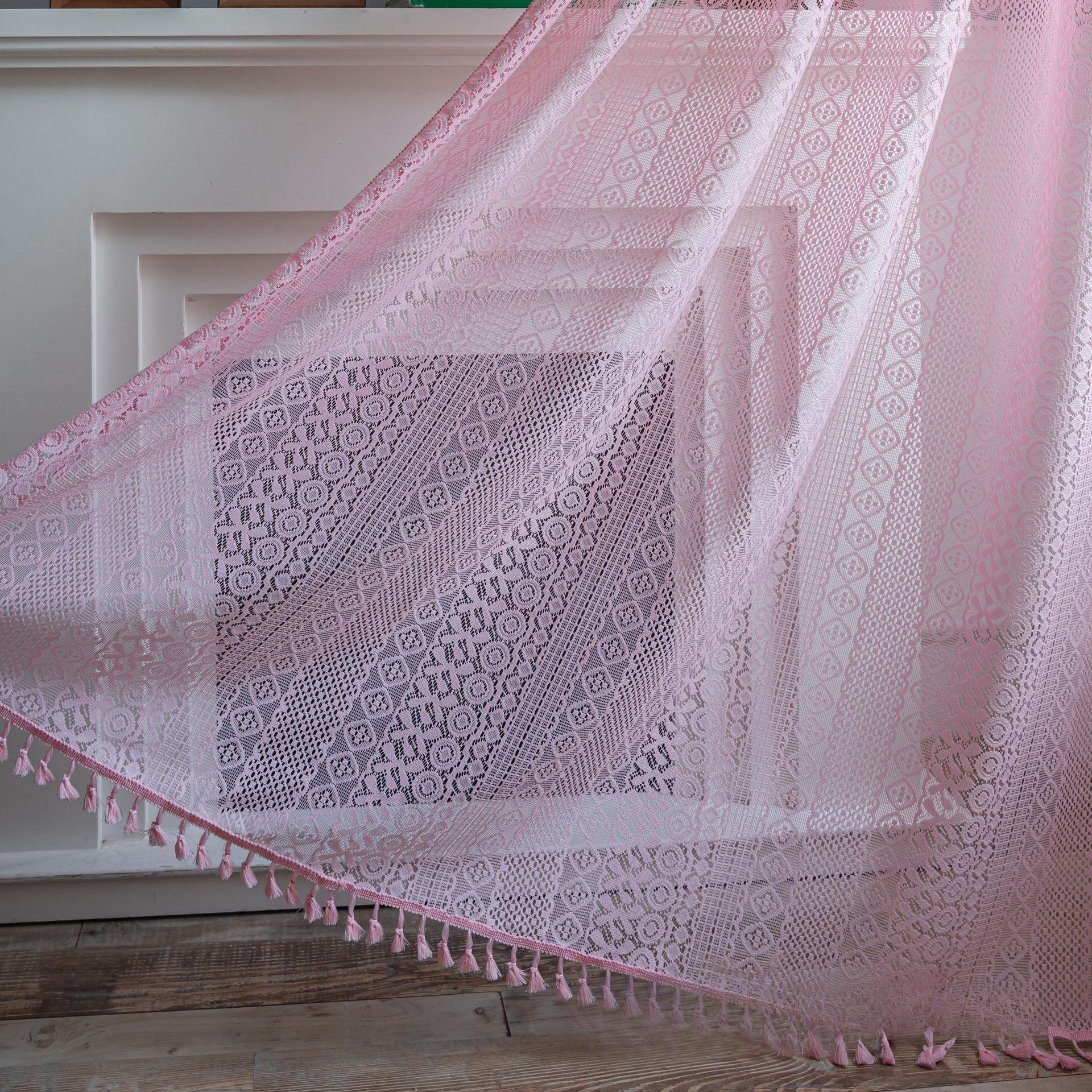 1 Stück Brokat Baumwolle Kettengewirkt Handwerk Vorhang mit Quasten für Wohnzimmer Schlafzimmer Heimdeko W150cm x L60cm rosa