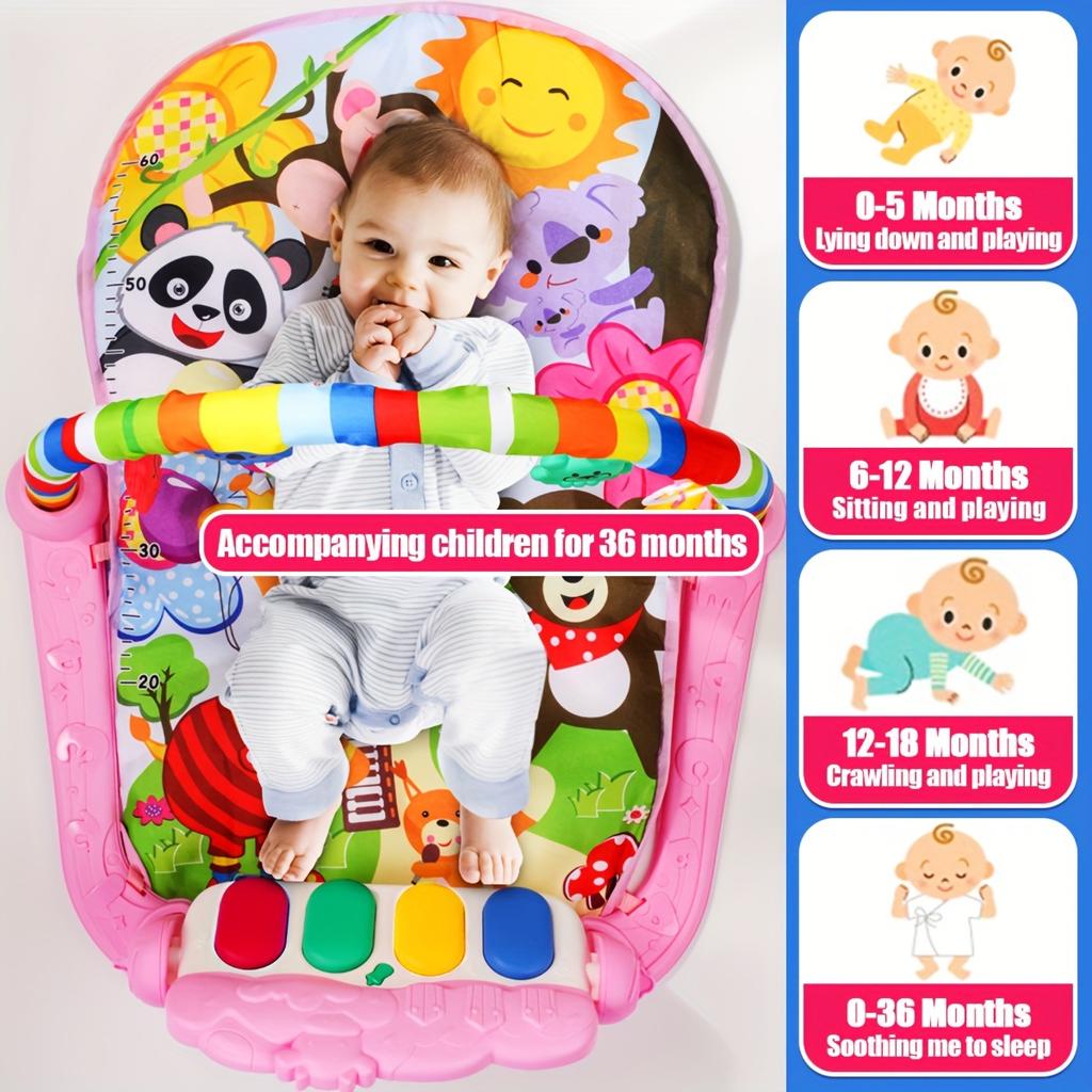 Baby Gym Play Mat with Music Pedal Piano Light Toy Rack Hanging Doll Educational Fitness Rack Toy Xmas Gift for Infants Toddlers