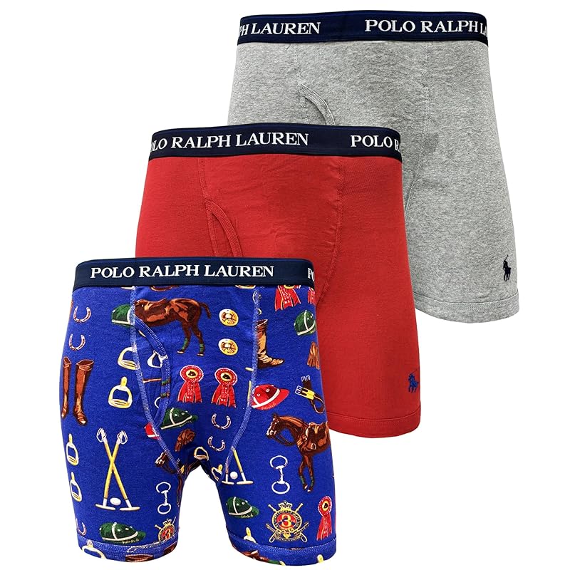 

[POLO RALPH LAUREN] polo ralph lauren boxer shorts underwear 3P 3 pack blue red gray men s S [product]