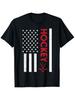 Mens Black Retro Patriotic Ice Hockey TShirt  American Flag Pattern with Red Ice Hockey Clubs  Vintage Fonts