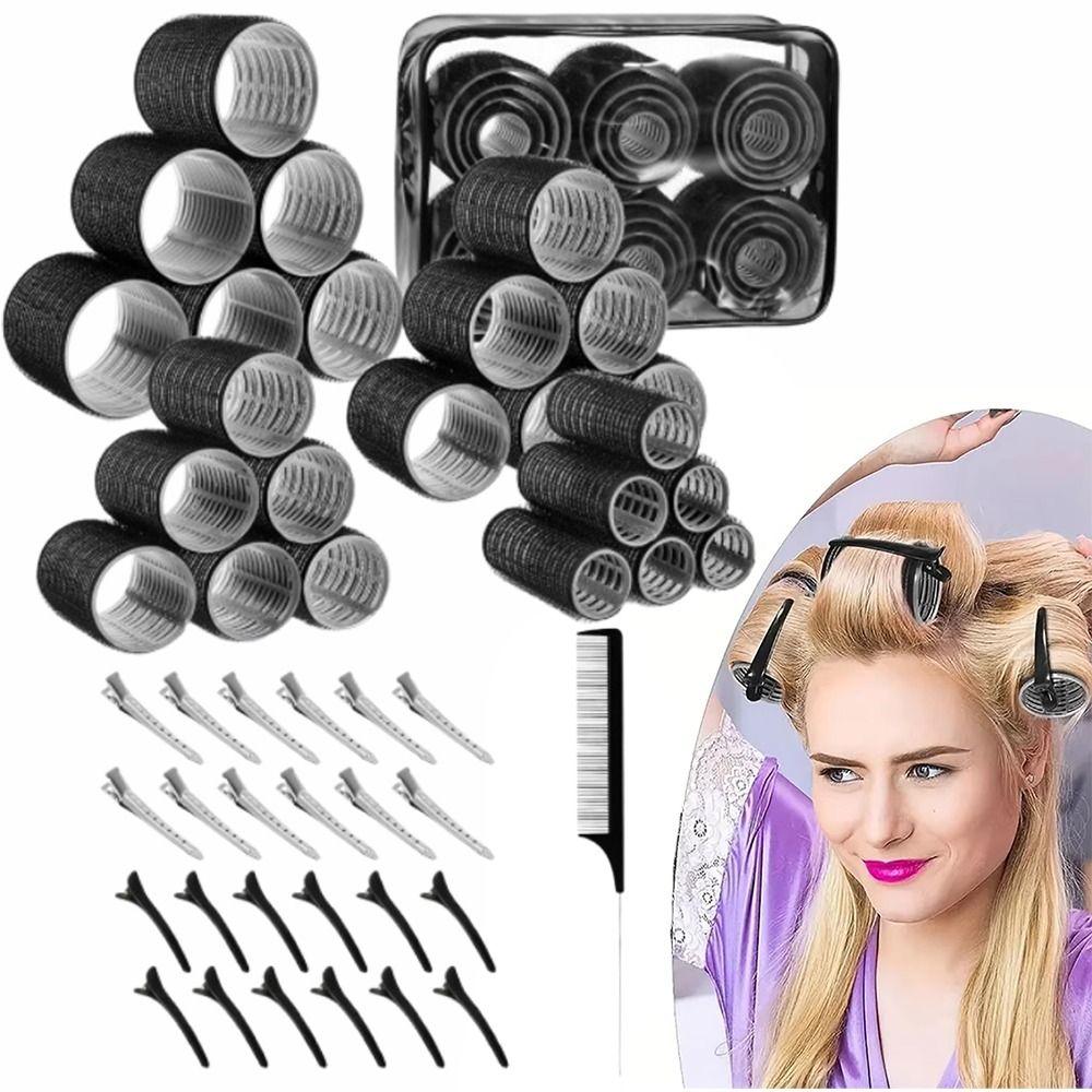 50Pcs 4 Sizes Rollers Self-Grip Hair Rollers Set Heatless DIY Heatless Hair Curlers Reusable Hair Partition Clip