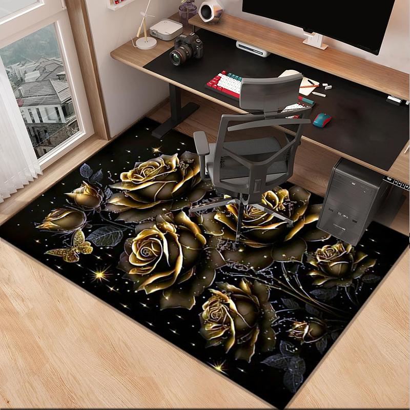 Blue Roses And Butterflies Office Rug Chair Mat, Entryway Carpet, Suitable for Front Door, Bedroom, Living Room, Desk, Holiday Gift