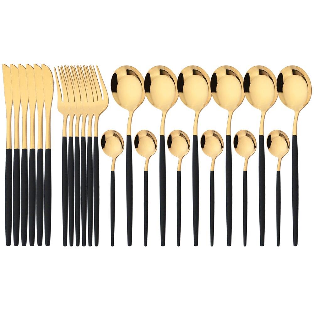 24Pcs Mint Gold Dinnerware Set Knife Fork Coffee Spoon Cutlery Western Stainless Steel Tableware Flatware Kiechen Silverware