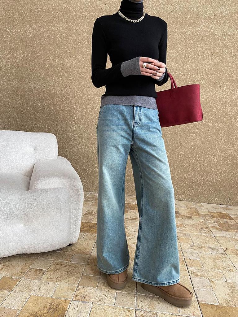 Sinan Contrast High Collar Slim Fit Knit Sweater SN6812