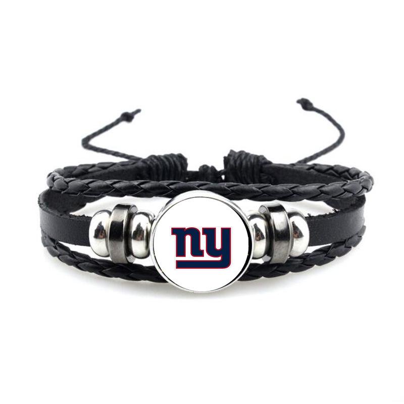 NFL 32 Teams Schwarzes Vintage-Leder-Football-Armband mit Zeit-Edelstein