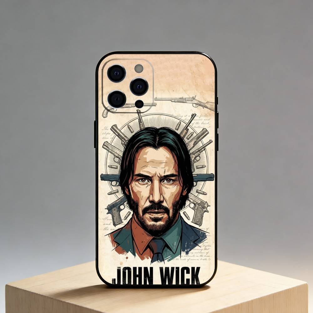 Movie John-Wick Phone Case For iPhone17,16,15,14,13,12 Plus,Max Soft Silicone Black Cover