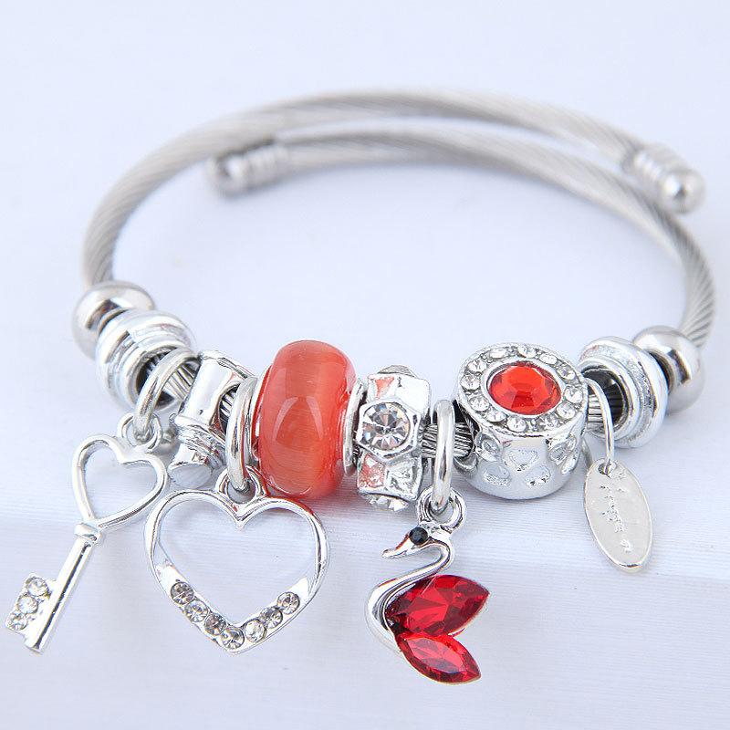 Fashion Ladies Zircon Swan Love Beads Bracelet for Ladies