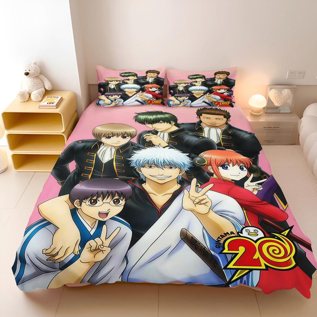 Gintama Anime Bedding Set Sakata Gintoki Printed Duvet Cover Set Cartoon Bed Linen Otaku Room Home Bedroom Decor