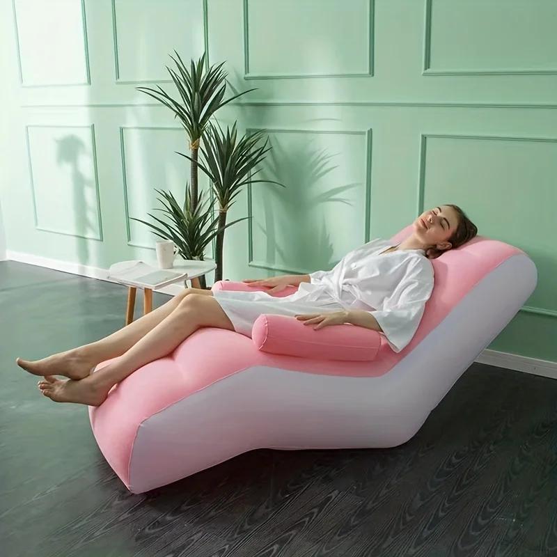 Inflatable Lazy Sofa Flocking PVC Sofa Chair Portable Rest Mattress S-Shaped Ergonomic Recliner Lunch Break Lounge Chair for Kid