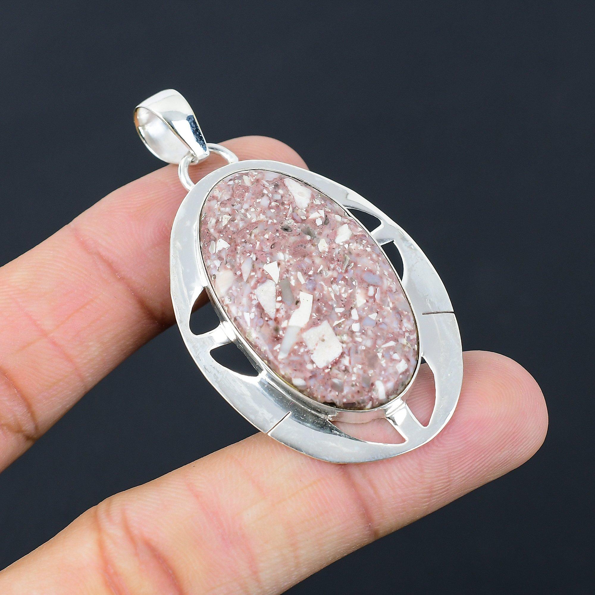 

Oval Red Brecciated Mookaite Stone Ethnic Daughter New Trendy Pendant 925 Silver
