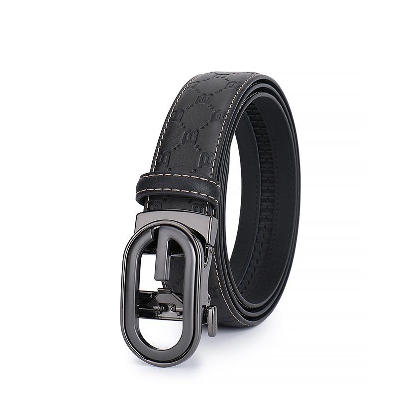 Men'S Cowhide Belt Automatic Buckle Leather Belt Middle-Aged And Young Business